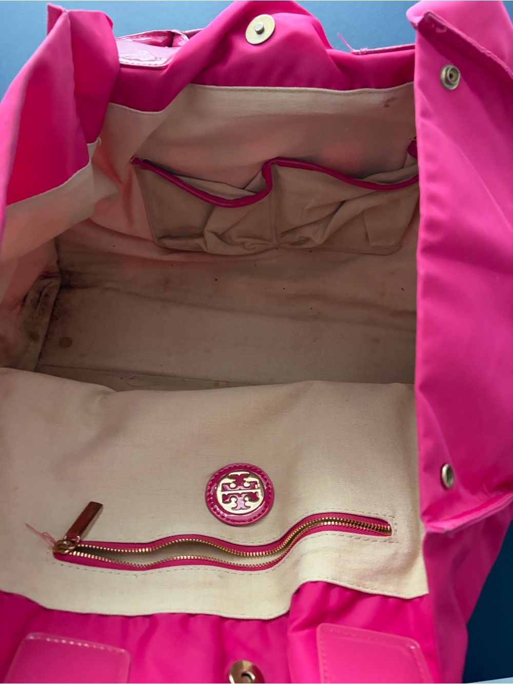Tory Burch Hot Pink Logo Nylon Ella Large Tote - Picture 8 of 11